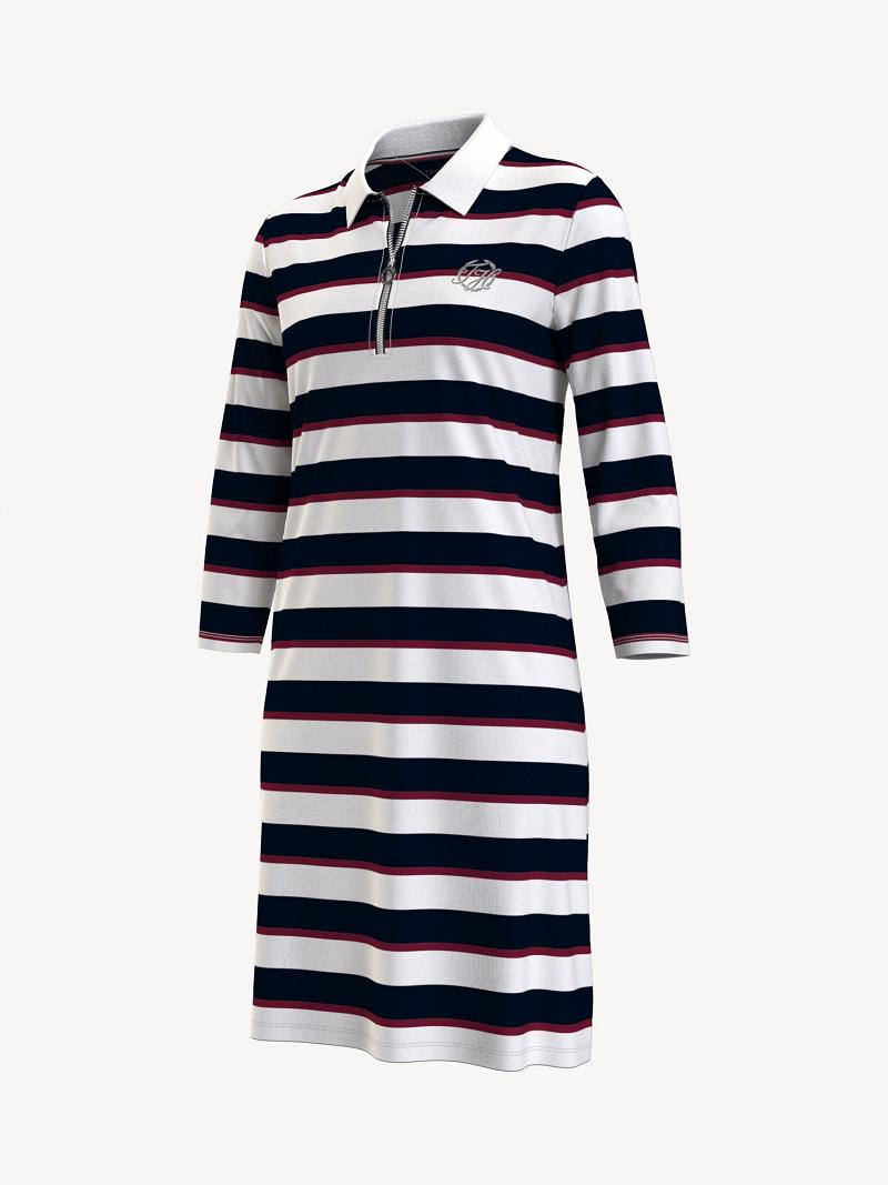 Női Tommy Hilfiger Essential Slim Fit Stripe Polo Dresses Fehér Fekete | HU 75HAP